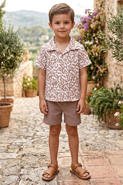 TOFİSA Boy's Mink Patterned Double Suit - 1509-Vizon