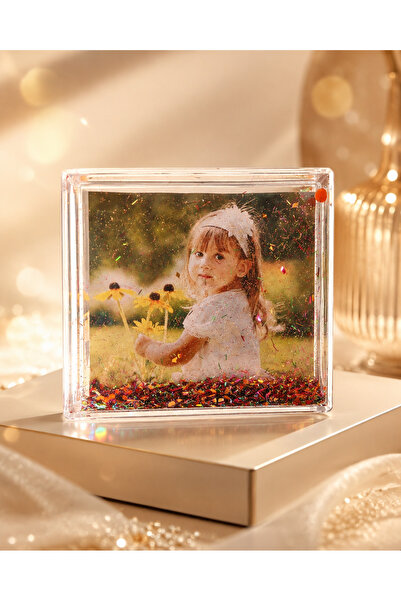Bk Gift Kişiye Özel Fotoğraflı Kar Küresi Simli Dikdörtgen Anı Çerçevesi Hedi...
