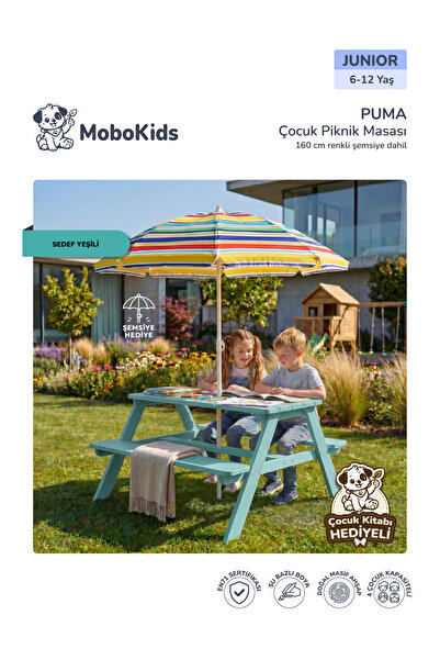 mobokids Dış Mekan Piknik Masası Puma Masif Ahşap 4 Kişilik Junior 6 - 12 Yaş...