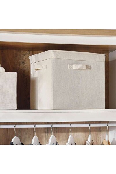 PAN HOME Aria Twill Fabric Storage Box With Lid 38.1x28.6x32.4cm- Cream