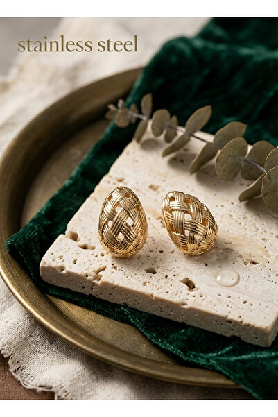 stainless steell 316L Steel Gold Color Motif Drop Model Earrings