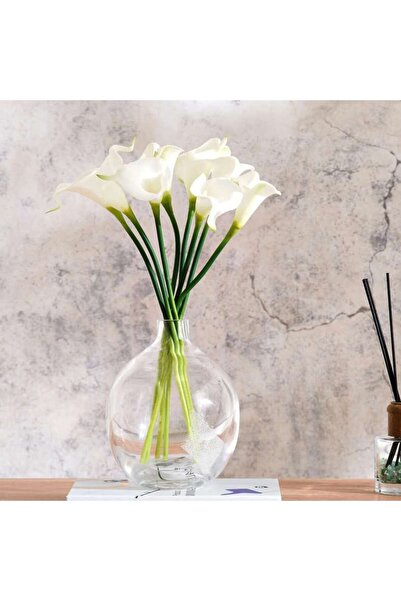 PAN HOME Calla Lily Artificial Flower 8 Pcs Set H39cm - White