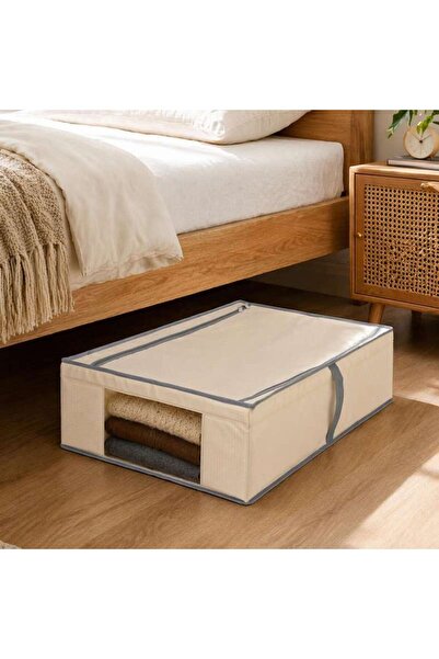 PAN HOME Avria Foldable Under The Bed Storage With Zipper 44x55x19cm - Beige