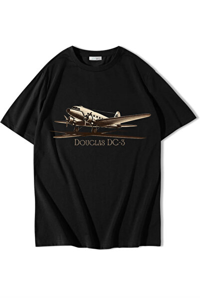 BRZ COLLECTION Tricou unisex oversize Douglas DC3 negru