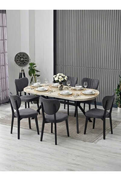 JoyMassa NOVA MDF YEMEK MASASI TAKIMI (6 ADET ELMA SANDALYE/ 90X180 CM YEMEK ...