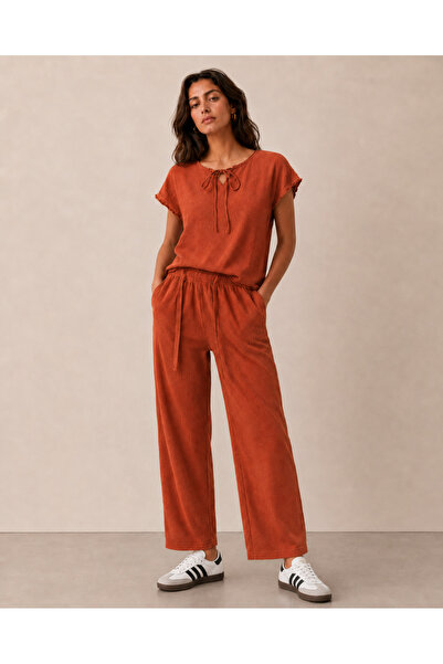 just wear zt Women's Loose Blouse and Straight-Leg Pants Set Casual Comfortab...