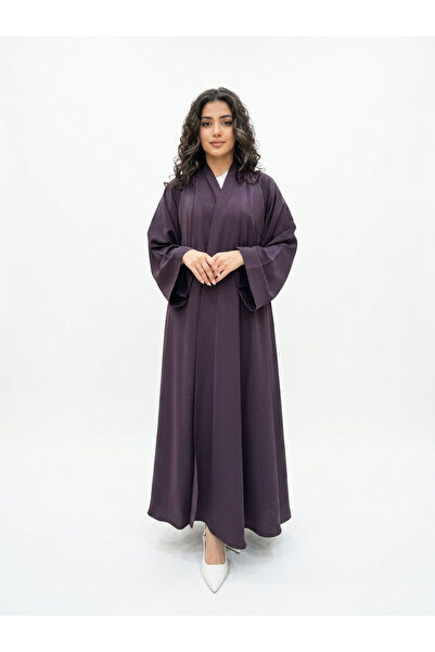 YOU ABAYA عباية ليان دبل كلوش ساده بقماش كريب كوري لون موف فاتح