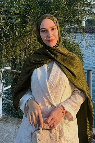 Madame Polo شال جاكار فاخر متوهج - أخضر زيتي