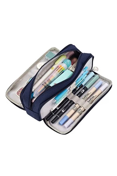 iyzi Angoo 3-Compartment Large Capacity Pen Holder, Dark Blue