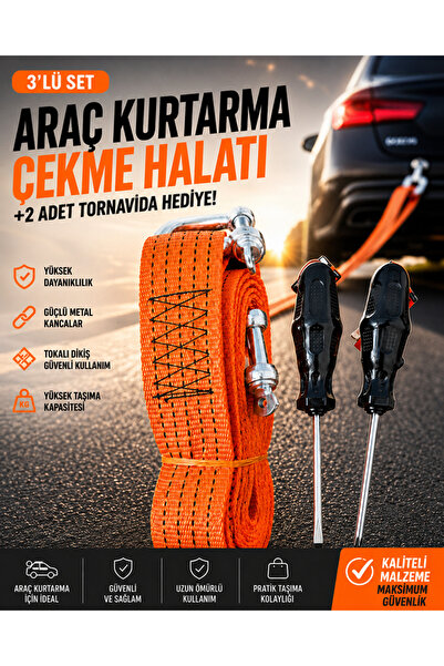 WELTRIX Çekme Halatı ve Düz - Yıldız Tornavida Seti | Araçta Bulunması Gereke...