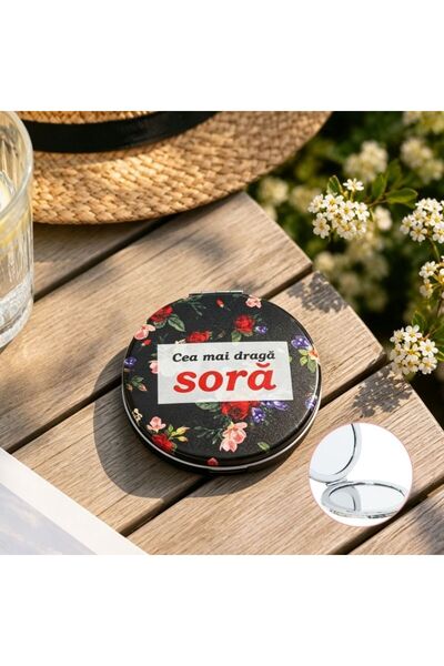idei Oglindă Portabilă Rotundă Dublă Față Cadou pentru Soră, Imprimare Tranda...