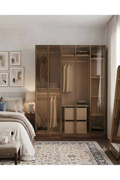 Dian Mobilya Cam Kapaklı Gardrop 5 Kapılı Komple MDF