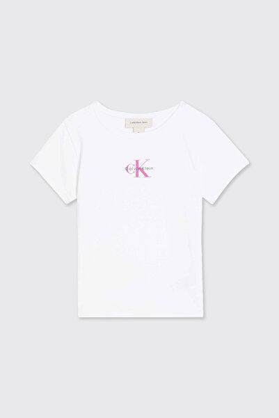 Calvin Klein Beyaz Kız Çocuk Baskılı T-Shirt LVCKSJB11GYAF