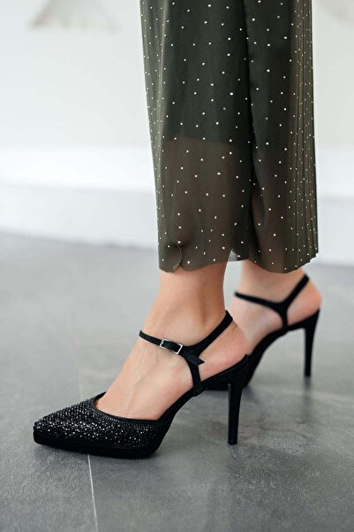 Parponi Daffy Stoned Closed-Toe Platform Heeled Evening Dress Shoes Black