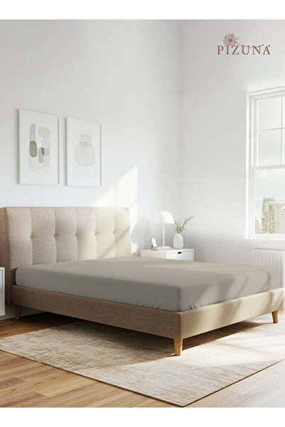 PIZUNA Pure Combed Cotton Fitted Bedsheet King Size 180x200 cm Simply Taupe, ...
