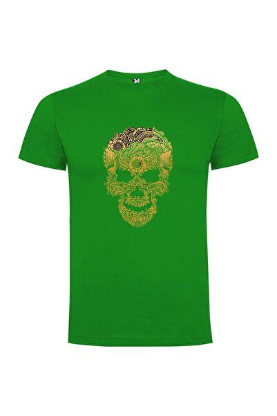 iLovePrints Golden Aztec Fantasy Skull Tshirt