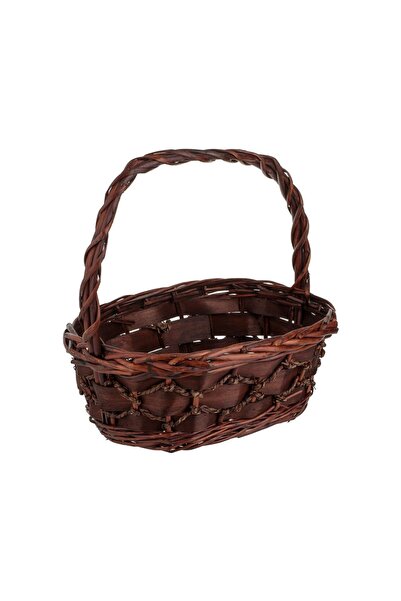 Z Store Coș decorativ din bambus împletit cu mâner înalt, 31x24x12cm