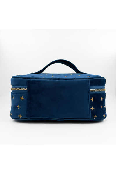 3rd March Studio Navy Blue Moon and Sun Embroidered Velvet Makeup Bag & Organizer 25X17.5X11 cm