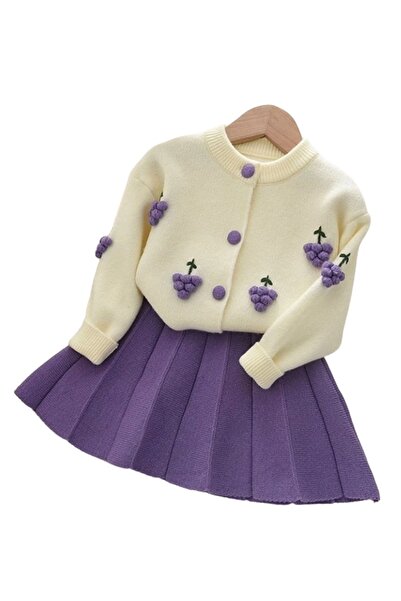 The Casius. Set pentru fetite din acril, fusta si bluza cu nasturi, model Flo...