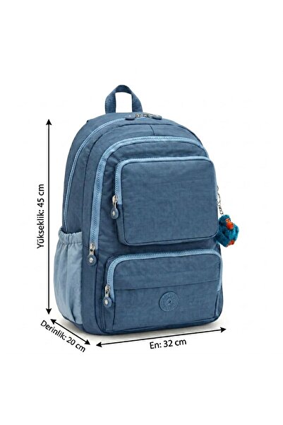 Kılinkır Crinkle Fabric Waterproof Blue Backpack Multi-Compartment High Schoo...