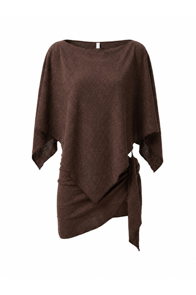AQUELLA Brown textured poncho pareo set
