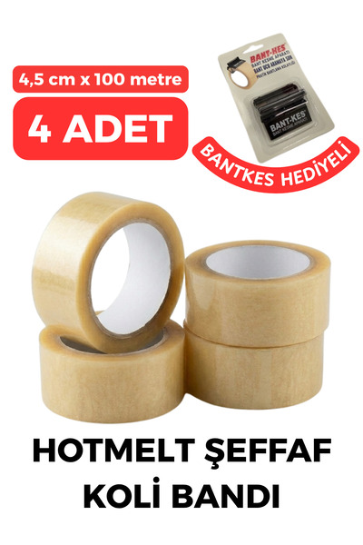 MEG TASARIM DÜNYASI Hotmelt Şeffaf Koli Bandı 4,5 cm X 100 Metre 4 ADET (45mm...