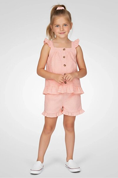 Little Lass Kids Girl 3 Pcs Eyelet Cap Sleeve Dress, Shorts And Scrunchie Set...