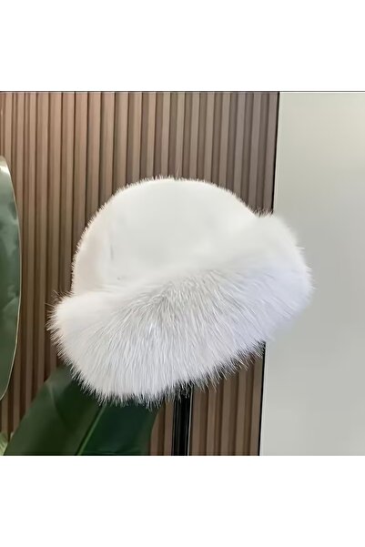Innovate Store Women's White Faux Fur Cap Winter Plush Hat Russian Model Furr...