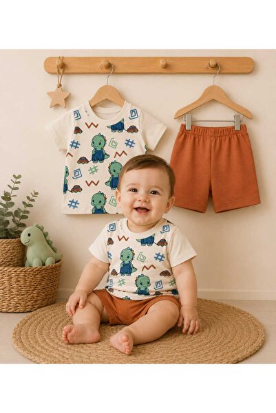krm kerem bebe Cute Dino Baby Boy Summer Top and Bottom Set