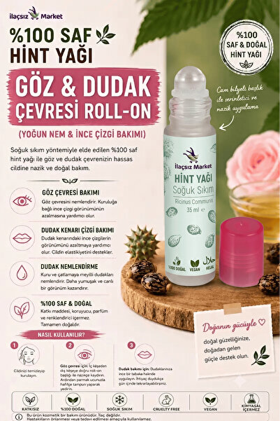 İlaçsız Market Hint Yağı Göz ve Dudak Çevresi Roll-On - 15 CC