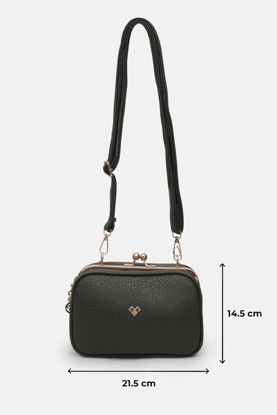 Maslan Bags Women's Khaki Green Clip-On 4-Compartment Lined Soft Leather Hand, Shoulder and Crossbody Bag