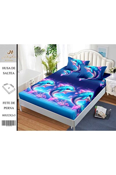 naniland.ro Husă de Pat Bumbac Satinat 2 Persoane 3 Piese Cu Elastic 180x200 cm