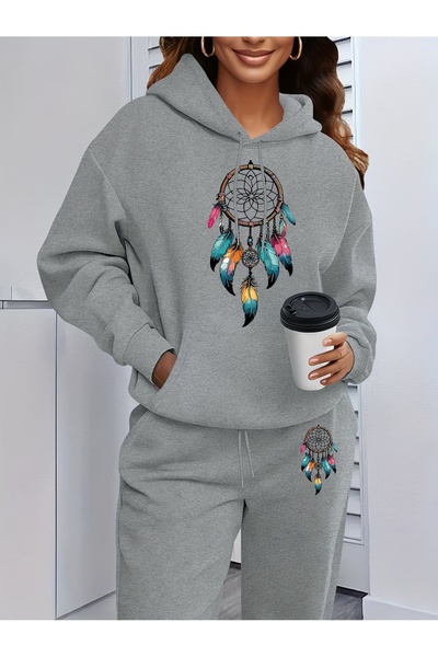 WOODROFFE Women's Colorful Dreamcatcher Printed Oversize Hooded Tracksuit Set...