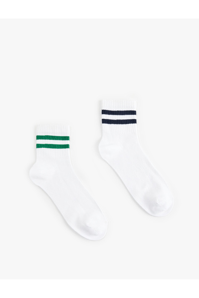 Koton Cotton Striped 2-Piece Booties Tennis Socks Set