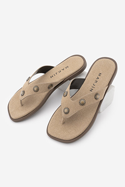Marjin Women's Flat Toe Flip-Flop Slippers with Strap and Buckle, Govalo Beig...