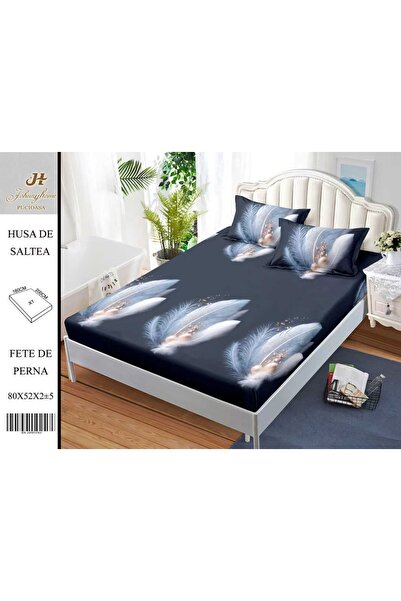 naniland.ro Husă de Pat Bumbac Satinat 2 Persoane 3 Piese Cu Elastic 180x200 cm
