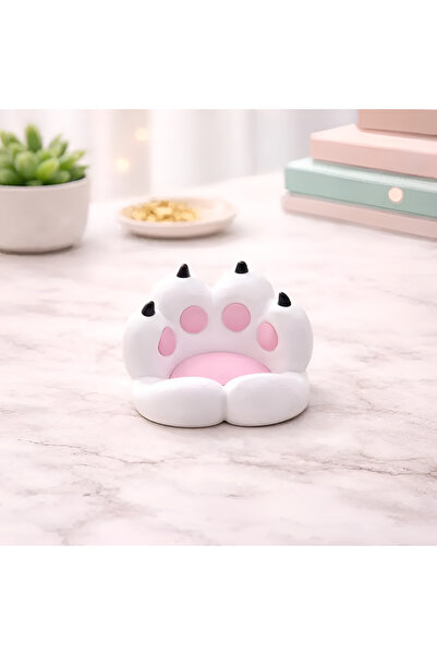 YS Print Kawai Kedi Patisi Telefon Standı Beyaz – Masaüstü Telefon Tutucu