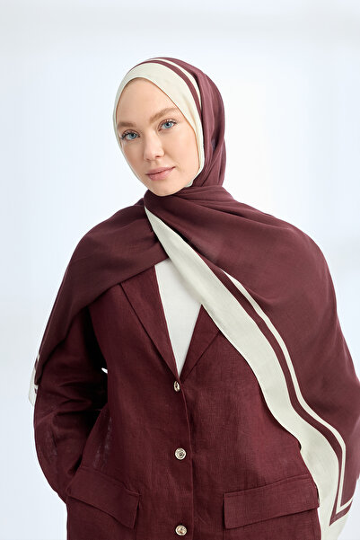 ARMANDA Elegant Harmony Frame Desen Shawl - Bordo - Cream