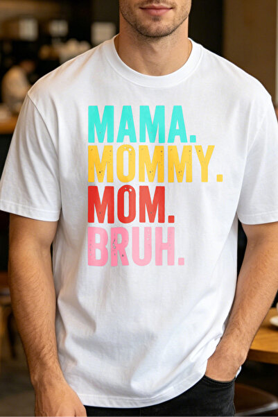 Fleck تي شيرتات كاجوال للرجال بتصميم نصوص ملونة مطبوع عليها mama mommy mom br...