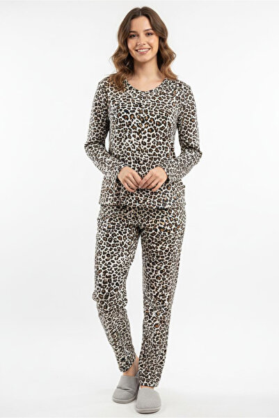 TOFİSA Patterned Suede Pajama Set - 28157-White