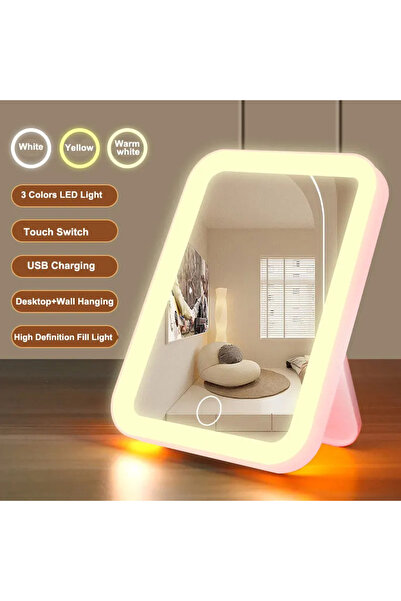 Choice مرآة تجميل LED بثلاثة ألوان وردية مع شاشة تعمل باللمس وثلاثة مستويات س...