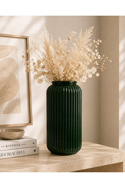 monocactus Riva Porcelain Look Decorative Cylinder Vase with Ribbed Design 22cm