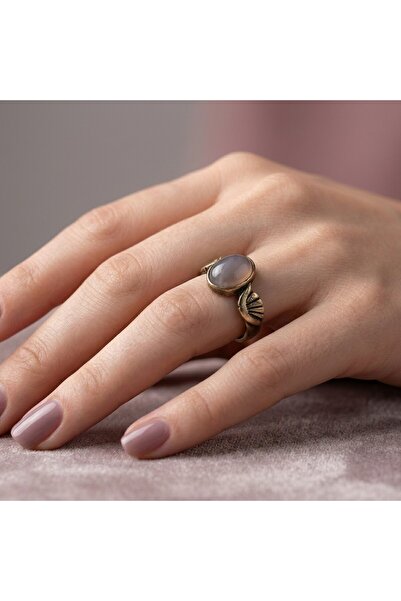 Hedea Angel Wing Angel Real Natural Stone Adjustable Cream Bronze Women's Ring