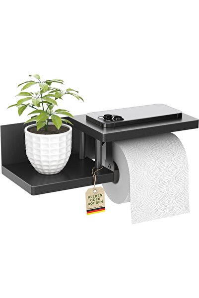 Dotail Toilet Paper Holder, with 2 storage compartments, self-adhesive, bambo...