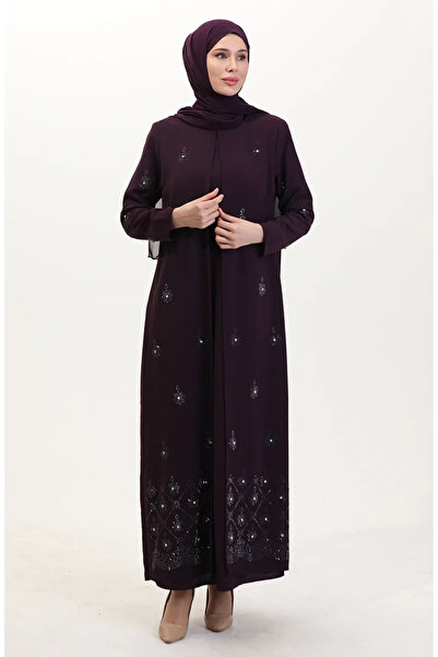 sefamerve Plus Size Stone Printed A-Pleated Dress 6205-06 Purple