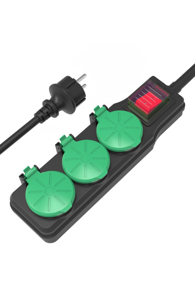 POWERTECH πολύπριζο PT-1070, 3x schuko, IP44, 16A, 1.5m, μαύρο