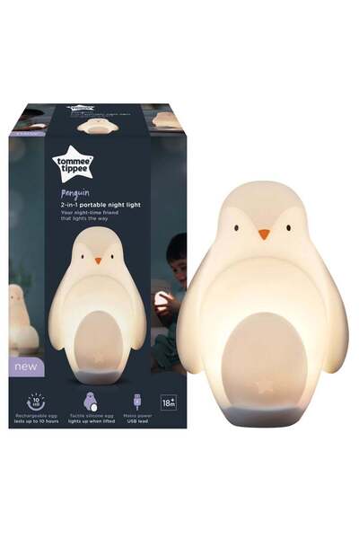 tommee tippee مصباح ليلي محمول 2 في 1 على شكل بطريق للأطفال والرضع - مصباح لي...