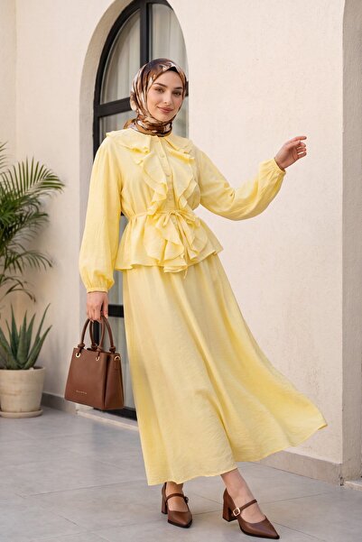 Modamorfo Strawberry Suit with Ruffled Front, Elastic Sleeves, Belted Waist, ...