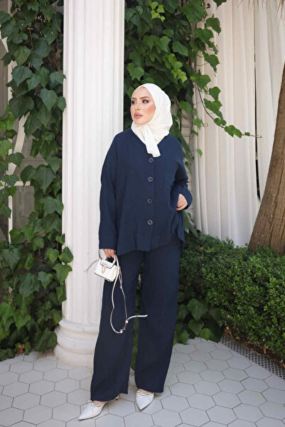 İmajButik Lacivert Ceket Pantolonlu Müslin Takım