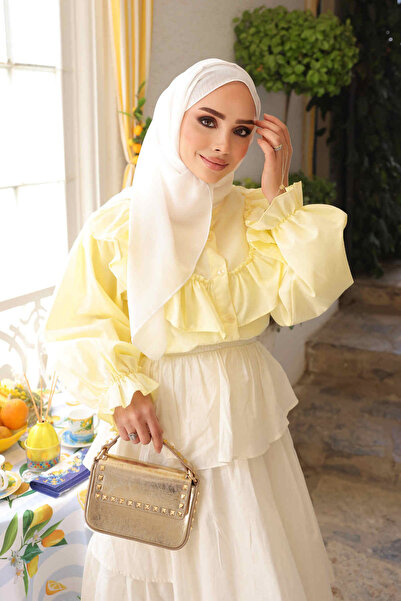 İmajButik Sarı Önü Fırfırlı Kol Lastikli Gömlek
